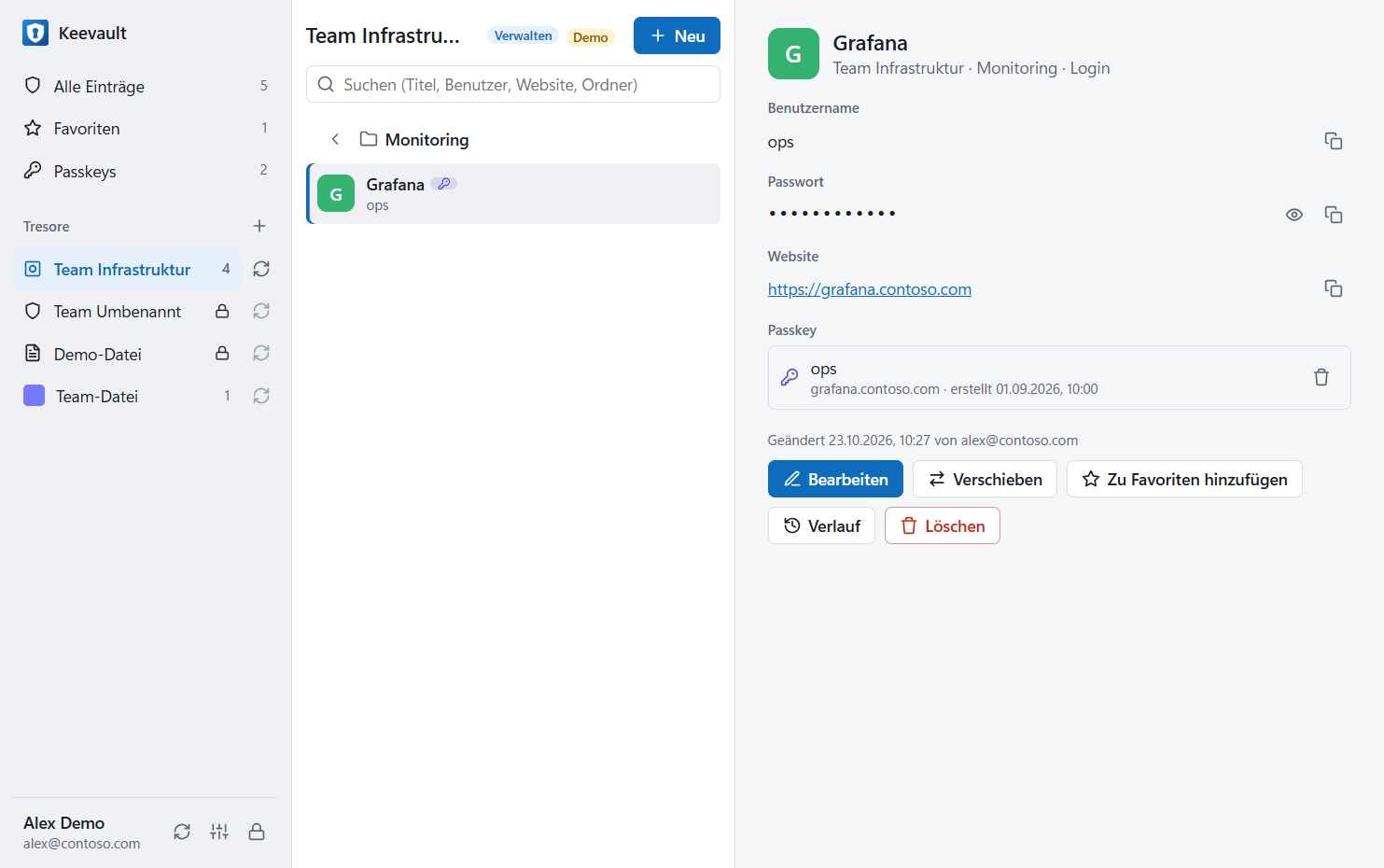 Desktop-App mit Tresoren, Ordnern und Einträgen